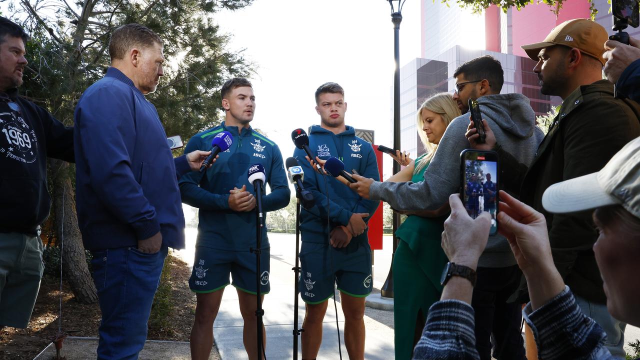 Hudson Young (L) and Morgan Smithies (R) were grilled by reporters. Picture: Jonathan Ng.