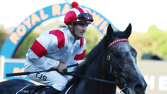 SYDNEY, AUSTRALIA - APRIL 06: Tyler Schiller riding Celestial Legend wins Race 8 The Star Doncaster Mile during Sydney Racing at Royal Randwick Racecourse on April 06, 2024 in Sydney, Australia. (Photo by Jeremy Ng/Getty Images)