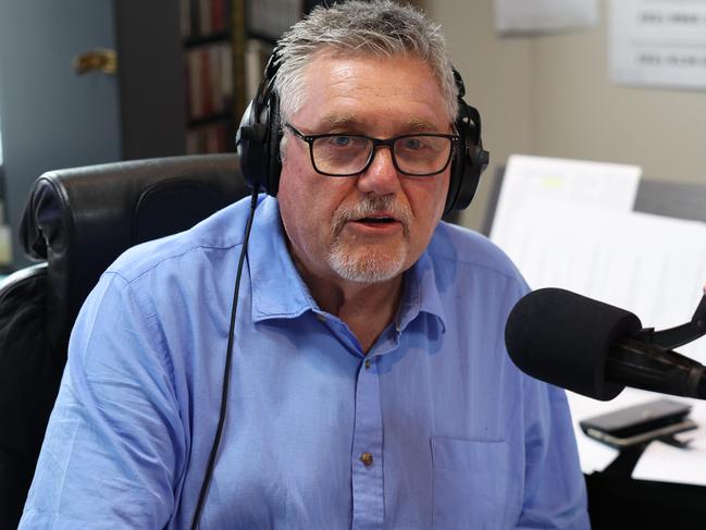 Ray Hadley announcing his retirement on air last month. Picture: Rohan Kelly.