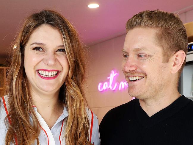 WEEKEND TELEGRAPHS SPECIAL. MUST TALK WITH PIC ED JEFF DARMANIN BEFORE PUBLISHING - Pictured is Sina Klug and Jacques Dumont, who are the owners of Nutie Donuts Cafe in Surry Hills today. Picture: Tim Hunter.