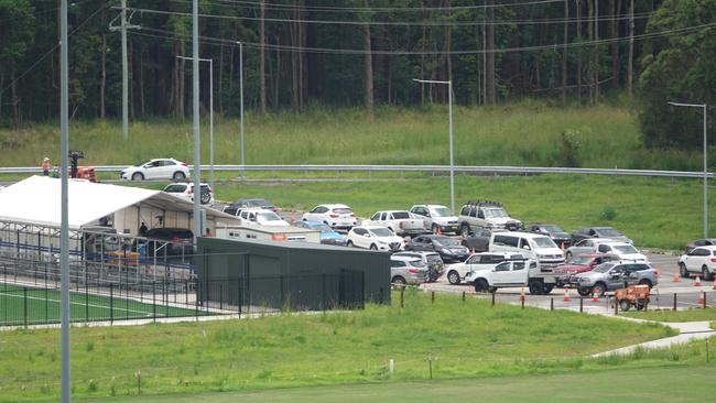 The Covid testing station at Coffs Harbour on Saturday morning. The queue was only small. Picture: Chris Knight.