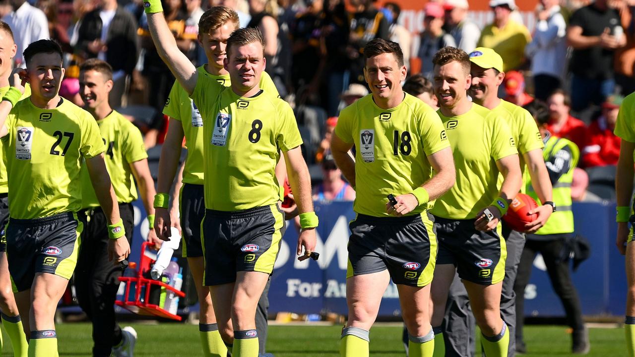 Field umpire and racing manager Jack Howard (No.18) is set to make AFL debut on Saturday at the MCG. Picture: AFL Photos via Getty Images