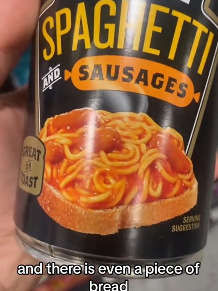 And also this tin of Heinz Spaghetti and Sausage, but told viewers she was willing to give them a try. Picture: TikTok/bysacconji_