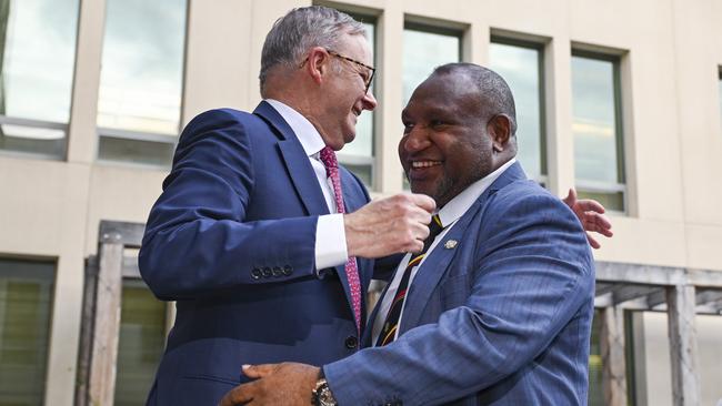 Anthony Albanese greets PNG Prime Minister Marape in Canberra on Wednesday. Picture: NCA NewsWire / Martin Ollman