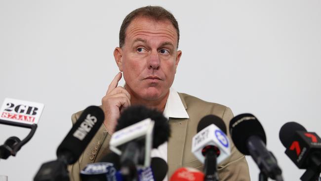 Former Matildas coach Alen Stajcic at a press conference following his sacking. Picture: Brett Costello