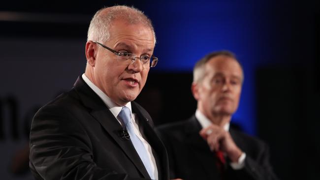 In the first debate, Morrison came to the aide of Shorten. Picture: Kym Smith