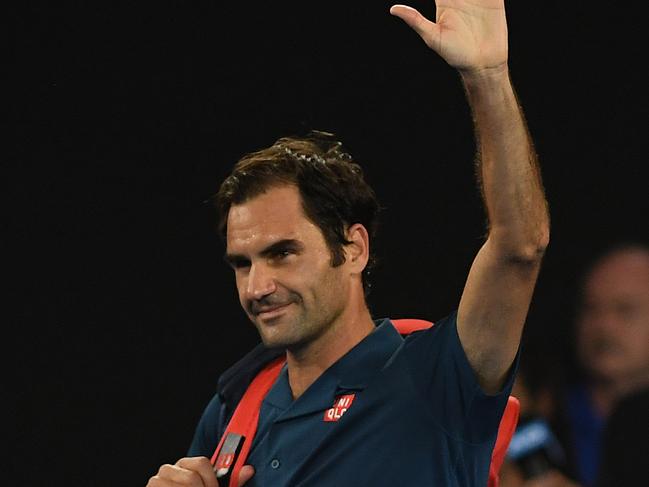 Roger Federer waves goodbye to the crowd after his loss to Stefanos Tsitsipas. Picture: AAP Images 