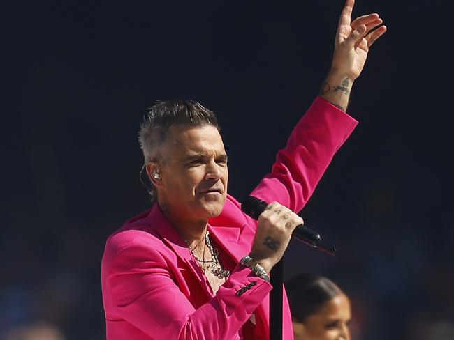 Robbie Williams has shown support for Carlton on Friday night. Picture: Daniel Pockett/AFL Photos