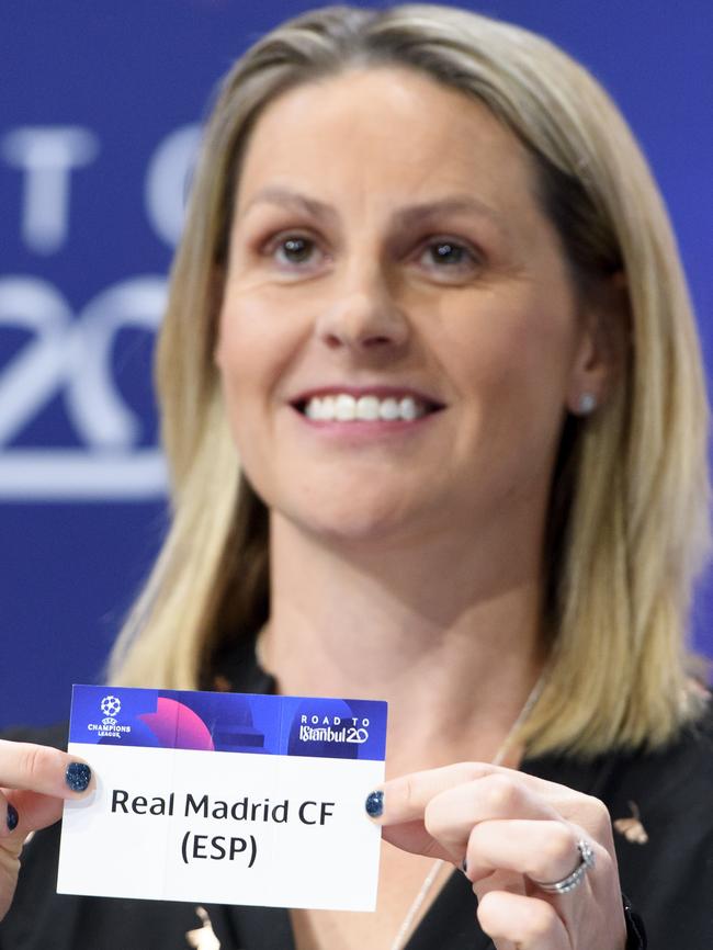 British football player Kelly Smith during the Champions League draw. Picture: AP