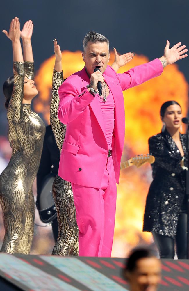 Robbie Williams at the AFL Grand Final between the Geelong Cats and Sydney Swans. Picture: Mark Stewart