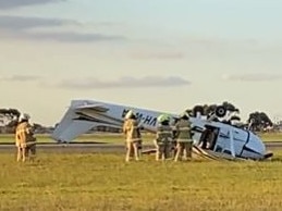 The plane flipped as a result of the crash. Photo: Twitter/Blake Johnson