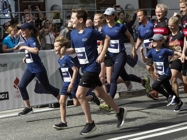 The royal children and their mother Princess Mary start out on the 1 mile Royal Run. Picture: Ole Jensen/Getty Images