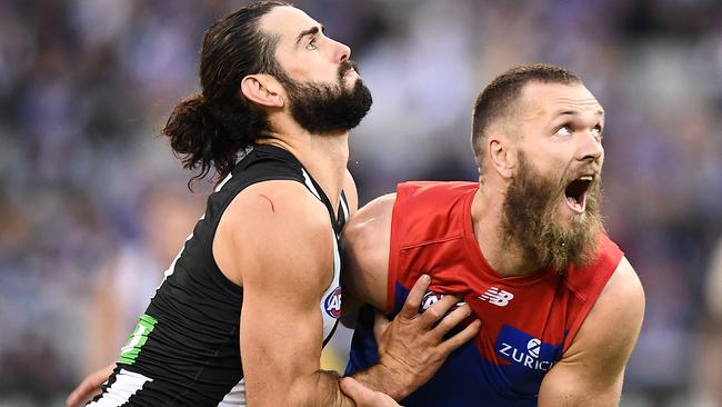 Brodie Grundy and Max Gawn do battle on Queen’s Birthday last year. Picture: Getty