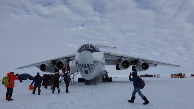 Katie Sarah landing on Antarctica.