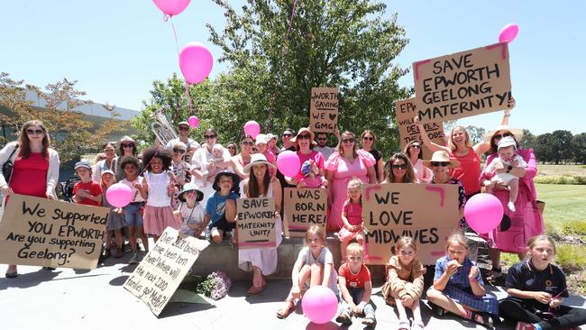 Rally to save Epworth Geelong maternity unit. Picture: Alan Barber