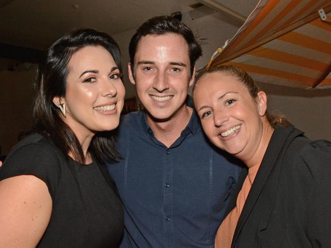 Lara Boath, Clinton Farlow, Lauren Pegoraro at Young Professionals GC cocktails at Bar Hellenika, Nobby Beach. Picture: Regina King