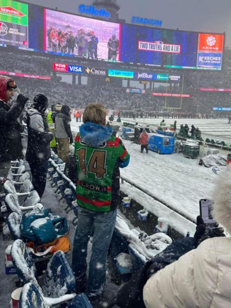 This Random Souths Guy sure needed that extra layer at an icy Jets versus Patriots NFL game in the States. Picture: supplied