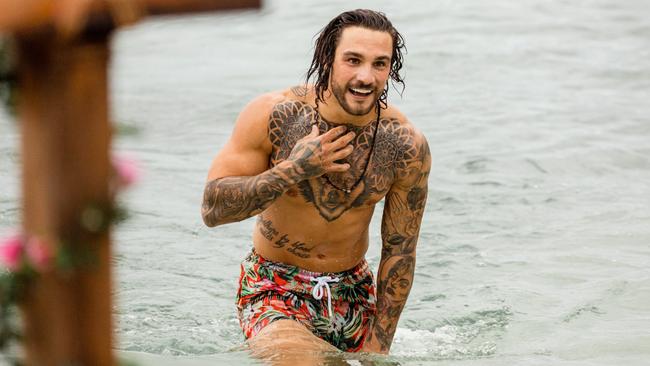 Alex entered Bachelor in Paradise by swimming to shore. Picture: supplied/ Channel 10