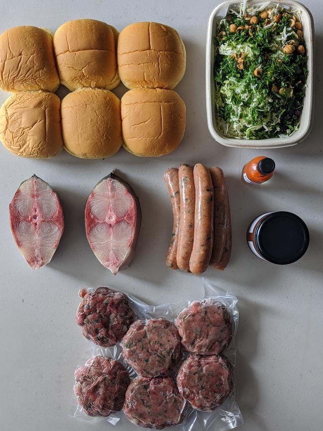 BBQ pack with kingfish chops, ocean trout sausages and yellowfin tuna rissoles. Picture: Supplied