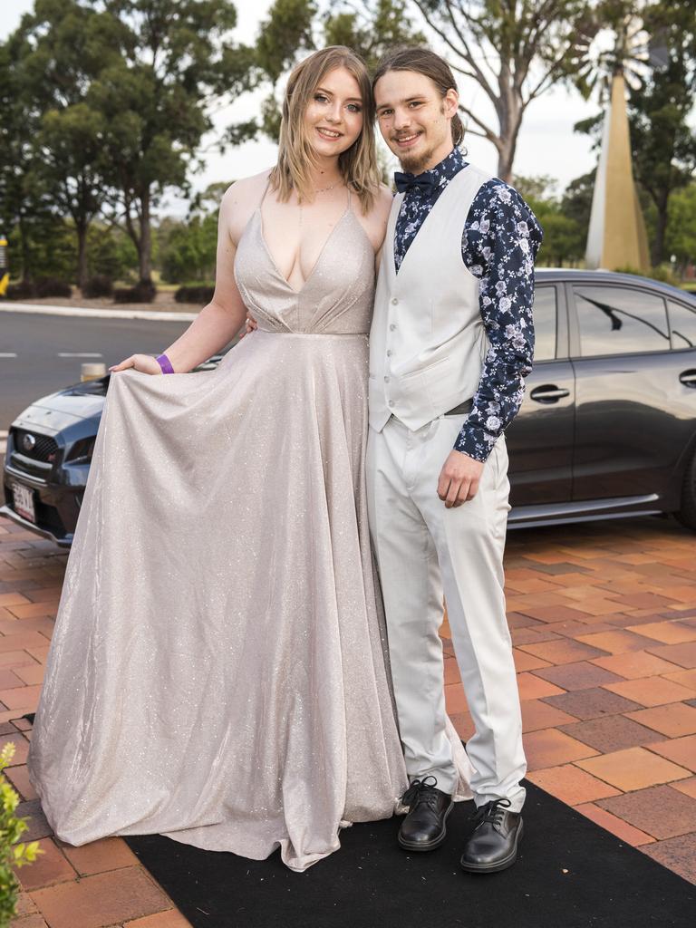 Anastasia Pateman-Abraham with partner Dylan Watts at Wilsonton State High School formal arrivals at USQ, Wednesday, November 18, 2020. Picture: Kevin Farmer