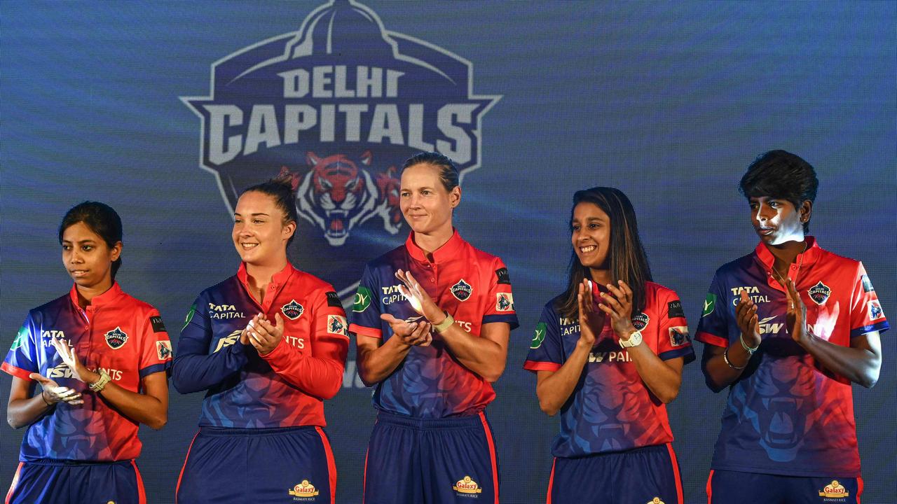 Meg Lanning (centre) with her Delhi Capitals teammates: Aparna Mondal, Alice Capsey, Jemimah Rodrigues and Minnu Mani. Picture: AFP