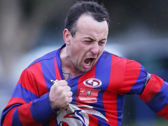 Football GDFL: East Geelong v Bell Post Hill.Bell Post Hill 15 Nick Costello  kicks a goal and celebrates Picture: Mark Wilson