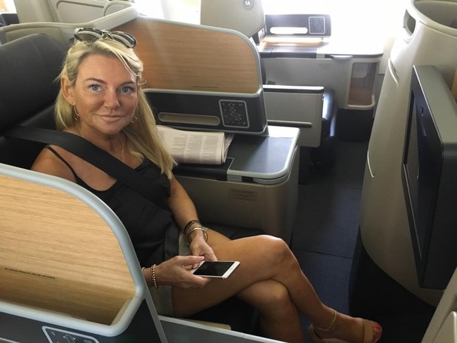 Fi Bendall: “Business class has certainly improved!” — travelling to Yeppoon, Queensland. Picture: Facebook