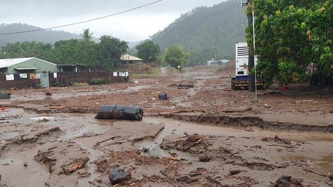 The view from Jabalbina Yalanji Aboriginal Corporation's ranger base in Wujal Wujal following the recent flooding of the Bloomfield River.