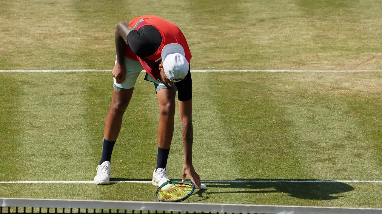 Nick Kyrgios smashed a racquet before an exchange with the crowd in Stuttgart.