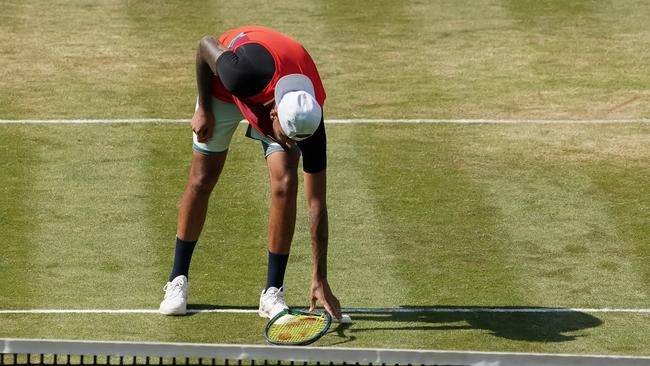 Nick Kyrgios smashed a racquet before an exchange with the crowd in Stuttgart.