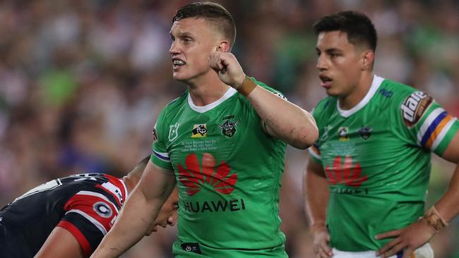 Jack Wighton signals six again during last year’s final. Picture: Brett Costello