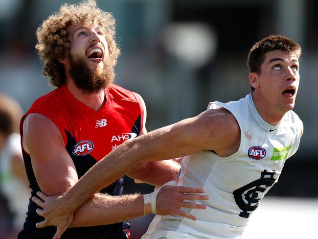 Matthew Kreuzer is in career-best form and the Dees might need to lean on Jake Spencer to support Max Gawn. Picture: Getty Images