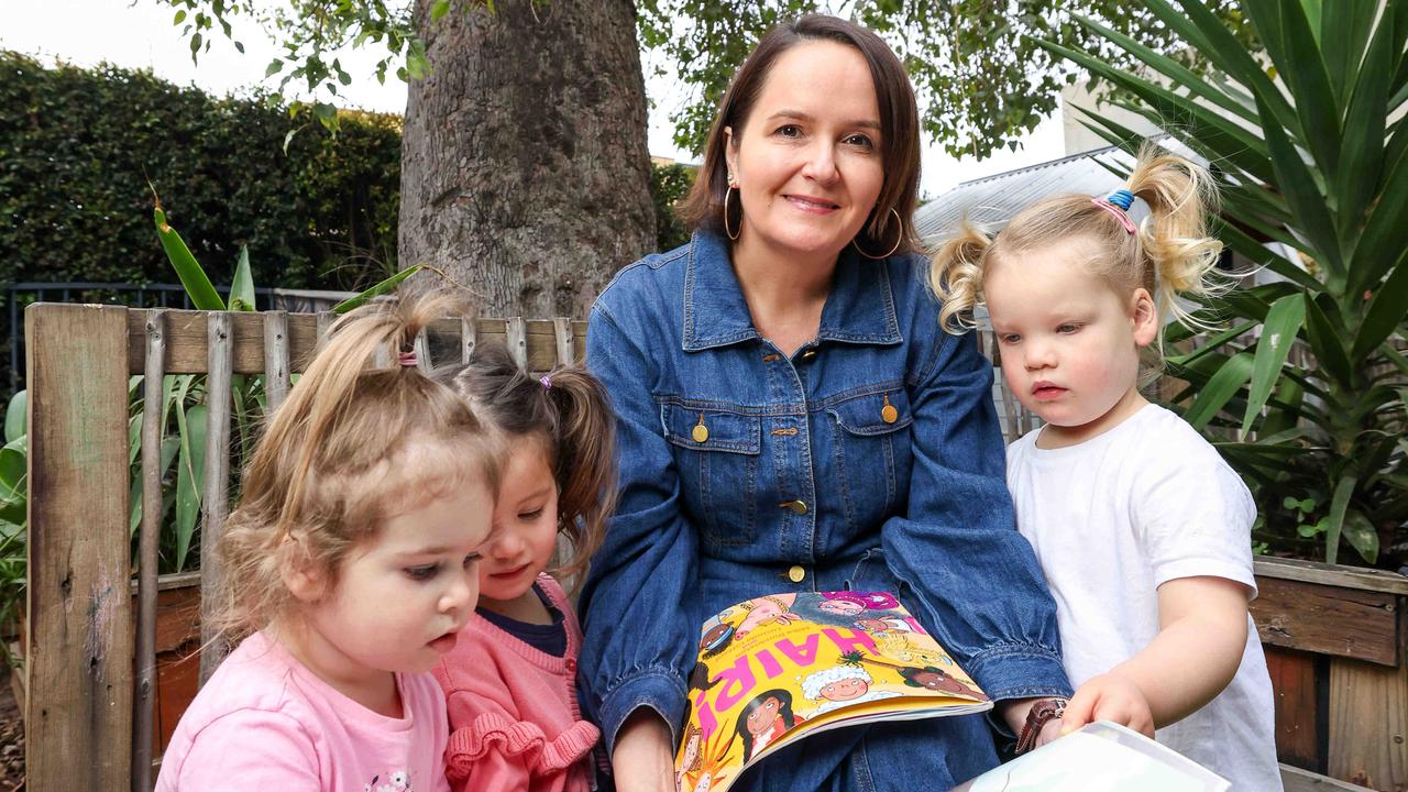 Australian Childcare Alliance SA president and approved provider of Treetops Early Learning Centre Jackie Jackman with Elsie, Delilah and Lexi. Picture: Russell Millard