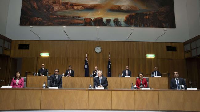 Prime Minister Scott Morrison with state and territory leaders in Canberra. Picture: NCA NewsWire / Gary Ramage