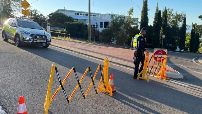 Townsville Police have blocked off Castle Hill Road after a woman fell from the lookout on Sunday afternoon. Picture: Christopher Burns