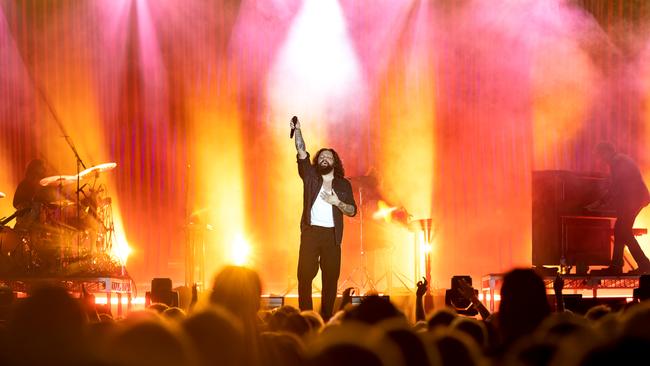 David Le'aupepe performs with his band, Gang of Youths, at Bluesfest 2023 in Byron Bay. Picture: Josephine Cubis