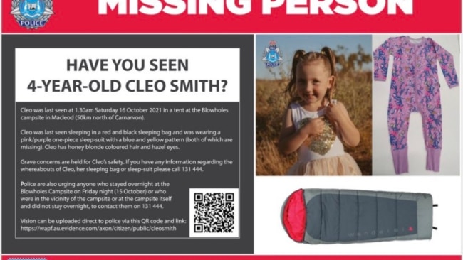 Western Australia Police have revealed the sleeping bag Cleo Smith vanished with has still not been found after almost a month. Its been deemed as a key piece of evidence as part of the investigation. Picture: WA Police