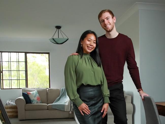 (This is for a home buyer special)Reva and Chris McRae at home in Ryde, today. Reva and Chris recently purchased their first property after a long struggle. Picture:Justin Lloyd.