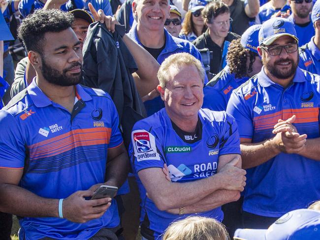 Andrew Forrest in the crowd during a rally at the Force HQ in Perth, Sunday, August 20, 2017. An estimated 10,000 Western Force fans have rallied in Perth against the Super Rugby club's axing by the Australian Rugby Union. (AAP Image/Tony McDonough) NO ARCHIVING