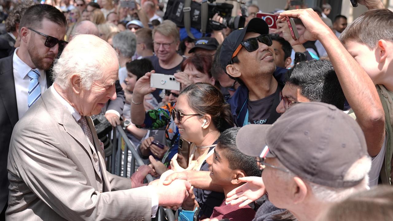 King Charles III meets members of the public on a walkabout following an event to celebrate the Bicentenary of the New South Wales Legislative Council. Picture: Getty