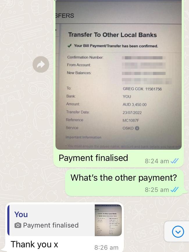 Screenshots of victim of the "Hi mum" scam. Photo: Supplied