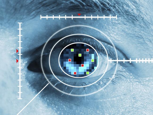 iris scan for security or identification. Eye with scanner and computer interface