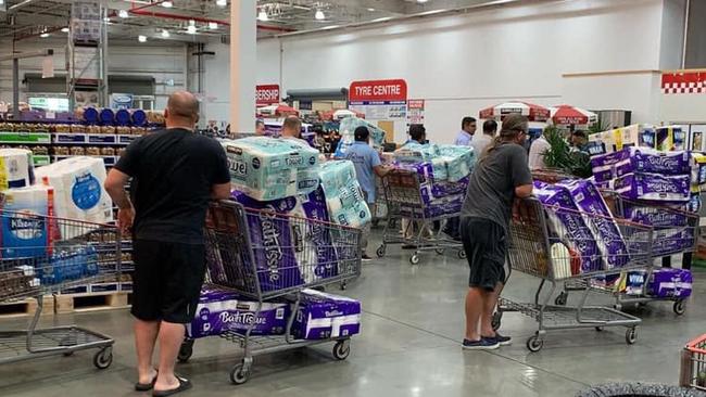 Costco stores in Auburn, NSW, and Canberra, had completely sold out of toilet paper as its customers leave its shelves empty. Picture: Facebook