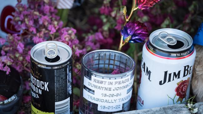 Family and friends left flowers and tributes to Duwayne Johnson outside the home. Photo: Simon Dallinger.