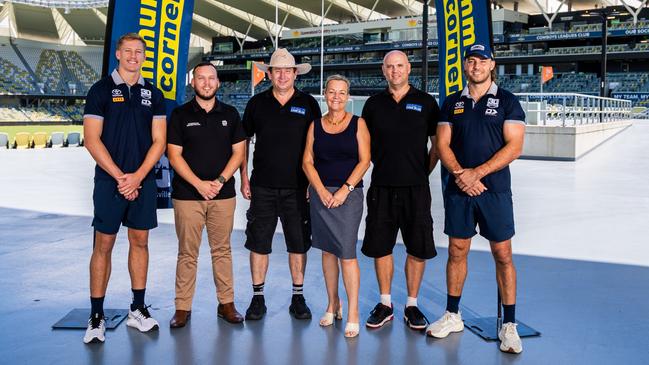 Toyota North Queensland Cowboys centre Jaxon Purdue, Townsville City Councillor Brodie Phillips. Team Code Blue President Shane Martin, Cowboys Community Foundation CEO Fiona Pelling, Team Code Blue Secretary Peter Vinnicombe and Cowboys utility Karl Lawton. Picture: Supplied