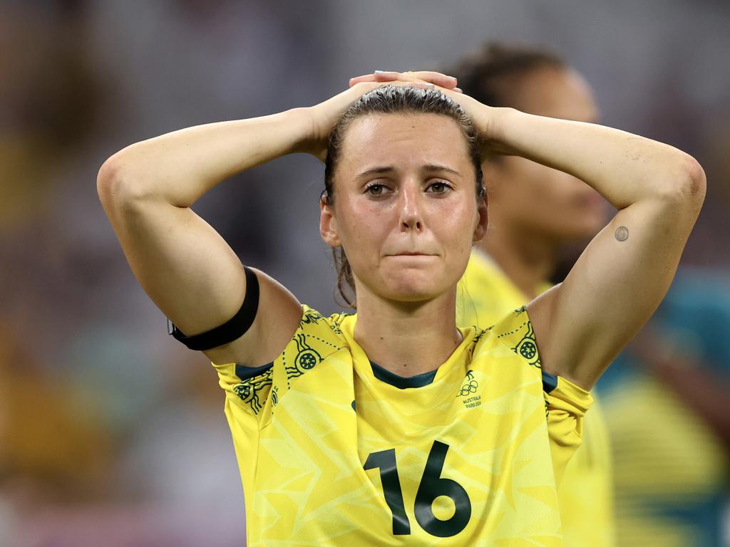 A distraught Hayley Raso. Picture: Photo by Alex Livesey/Getty Images