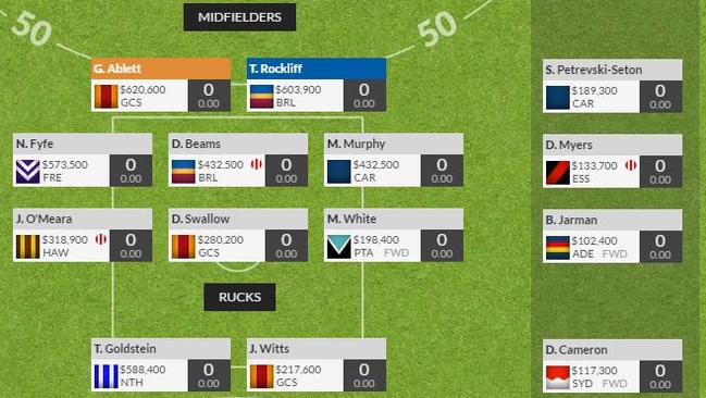 Picking value midfielders allows you to spend more on premium forwards, rucks and defenders.