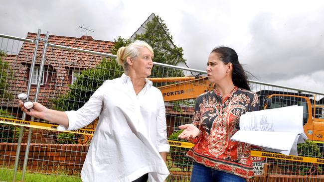 Neighbour Ann Kingston-Kerr and founding member of Toowong residents group Freya Robertson outside Linden Lea just before it was demolished.