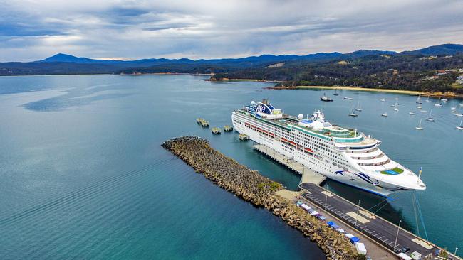 Pacific Explorer docks at the Eden Cruise Wharf at Port of Eden. Picture: Port Authority NSW