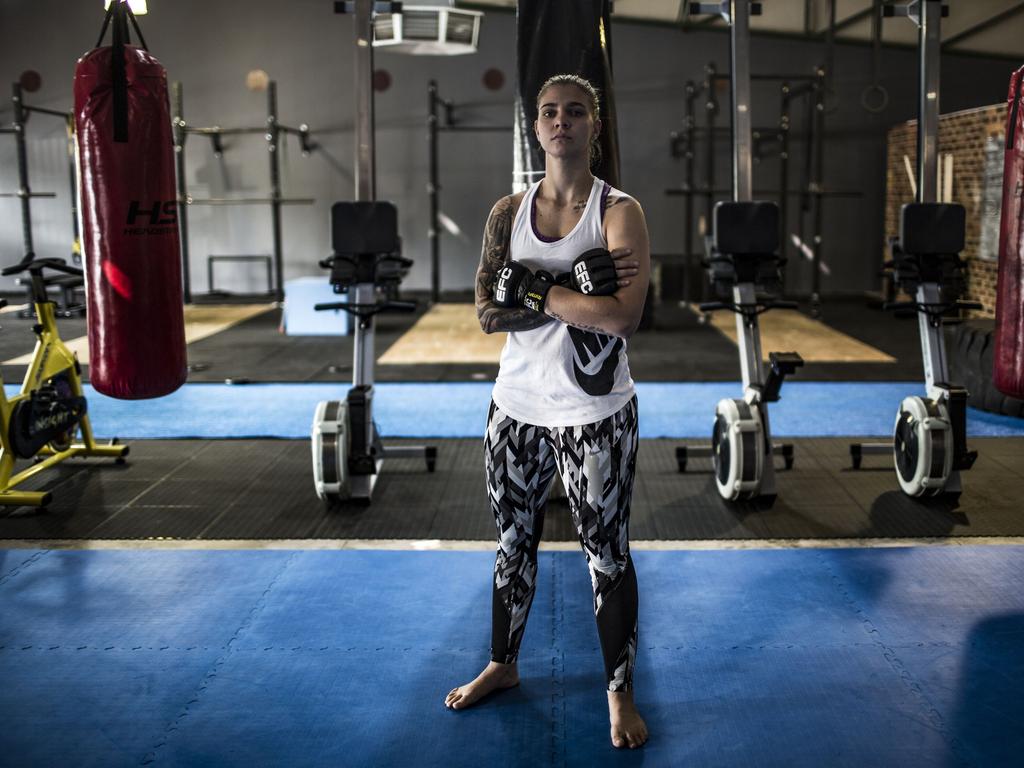 Shana Power, 25, a mixed martial artist (MMA), in the gym which she co-owns called Power House Intensive Training (PHIT), in Johannesburg, South Africa. Picture: AFP
